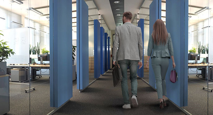 Bürogang nachher offen und hell